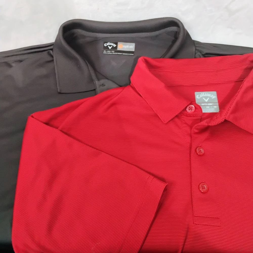 Callaway Golf Polo Shirt Bundle Lot 2 Mens XL Opti-Dri Performance Red Stripe Q